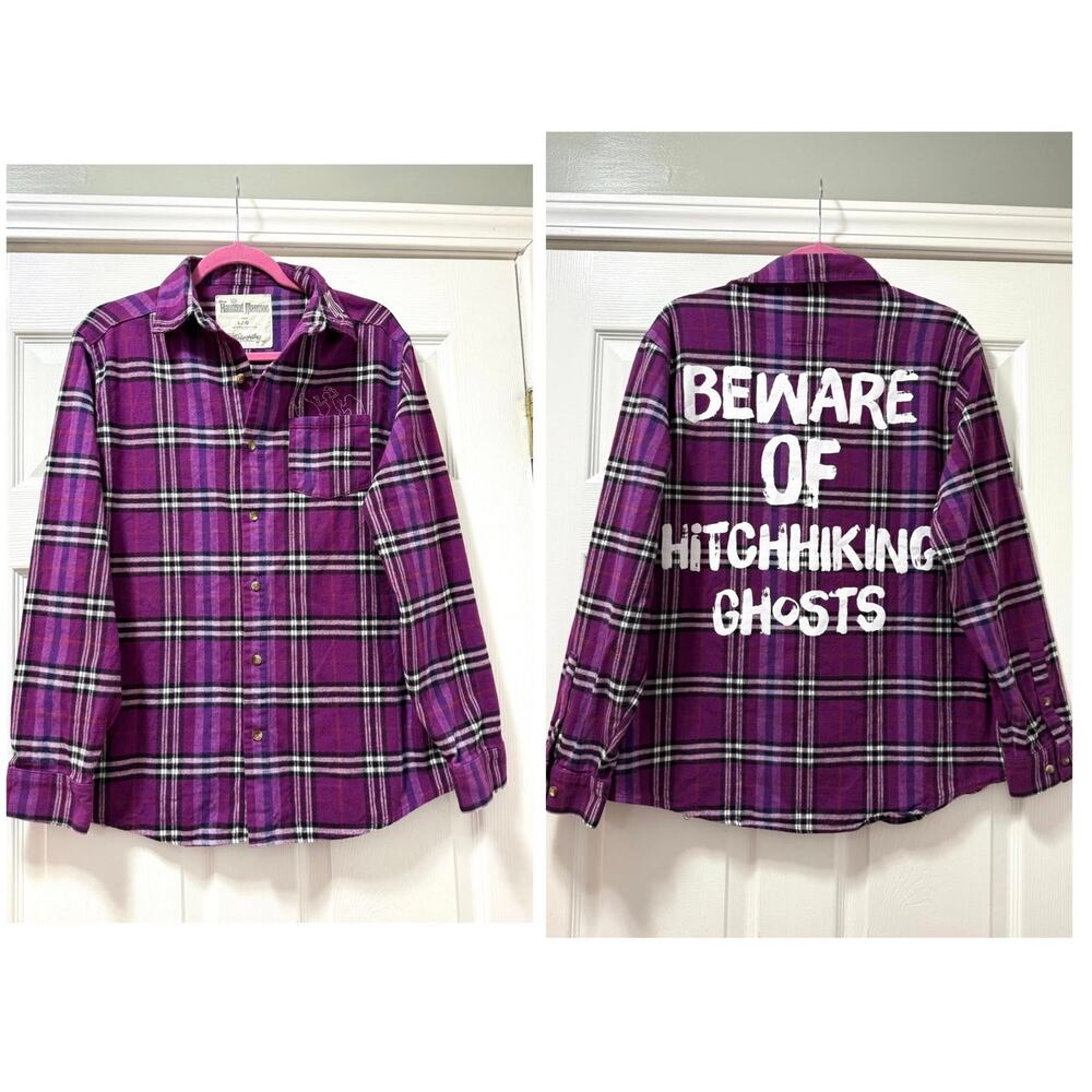 Cakeworthy‎ L Disney Haunted Mansion Hitchhiking Ghosts Plaid Flannel Shirt Top